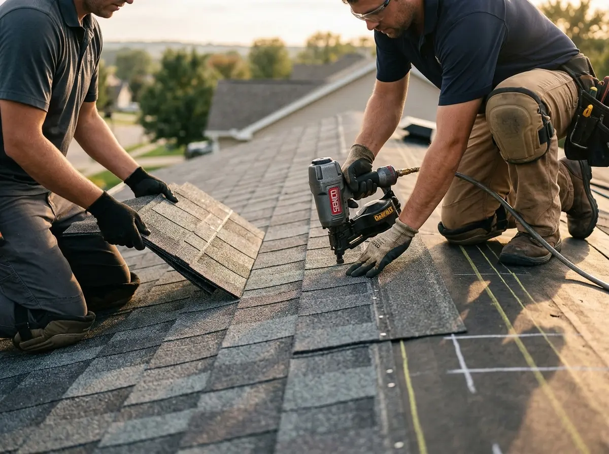 Professional roofer working on a residential roof in Dublin